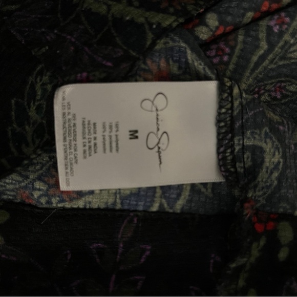 Jessica Simpson Women’s blouse dark green paisley button down 3/4 sleeves Size M - Picture 3 of 6